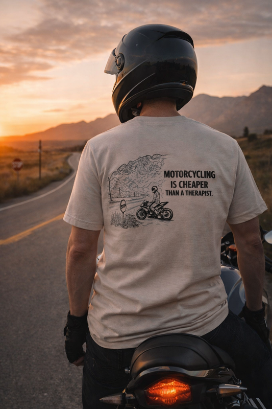 "Motorcycling is Cheaper than a Therapist" - Premium Motorcycle T-shirt